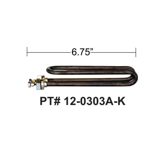 12-0303A-K: Hot Tub Heater Replacement Element, 3.6kW, 240V, Hairpin, Incoloy, 6.75"