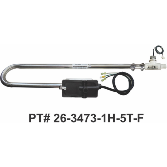 26-3473-1H-5T-F: Hot Tub Heater Replacement Assy, Low Flow, 4.0kW, 240V, Laing Trombone Style w/HL & Flow Switch