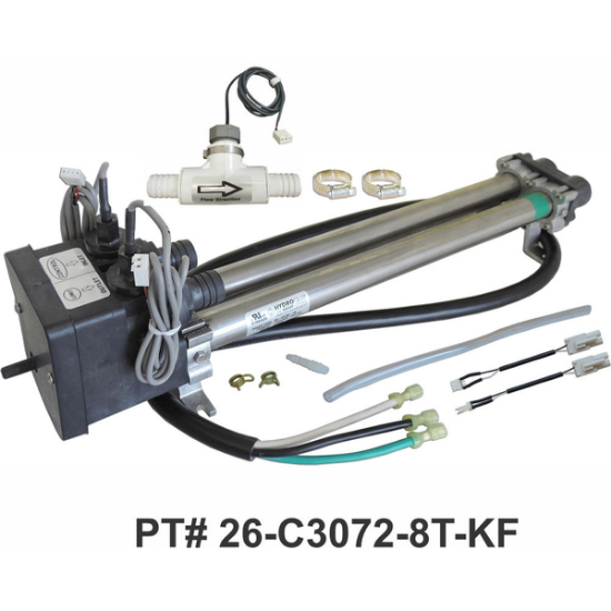26-C3072-8T-KF: Hot Tub Heater Replacement Assy, Low Flow, Double Barrel, 6.0kW, Auto-Reset HL, w/ Sensors, W/Flow Switch