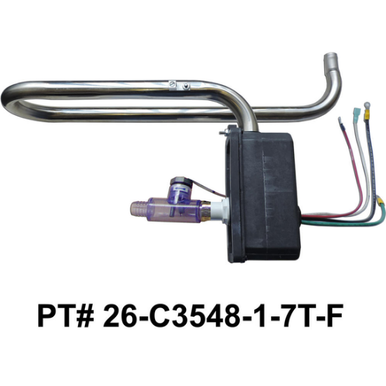 26-C3548-1-7T-F: Hot Tub Heater Replacement Assy, Low Flow, Laing, Triple Bend, 2.1/3.4kW, D1, w/Manual Reset TCO & Flow Switch, Titanium