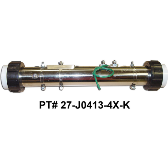 27-J0413-4T-K: Hot Tub Heater Replacement Assy, Universal Rite-Fit Hot Tub Heater Replacement, 2.25"x15", 3.0kW, Flo Thru, Titanium, 5 PSI Taps