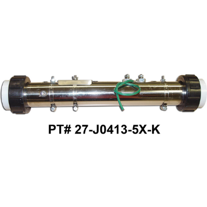 27-J0413-5S-K: Hot Tub Heater Replacement Assy, Universal Rite-Fit Hot Tub Heater Replacement, 2.25"x15", 4.0kW, Flo Thru, 5 PSI Taps