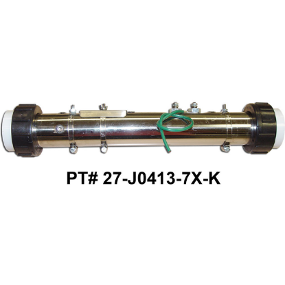 27-J0413-7T-K: Hot Tub Heater Replacement Assy, Universal Rite-Fit Hot Tub Heater Replacement, 2.25"x15", 5.5kW, Titanium, Flo Thru, 5 PSI Taps